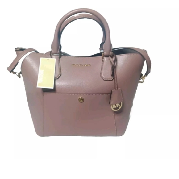 Michael Kors Greenwich Leather Shoulder Tote Grab Bag Dark Rose Cinder - Picture 1 of 11